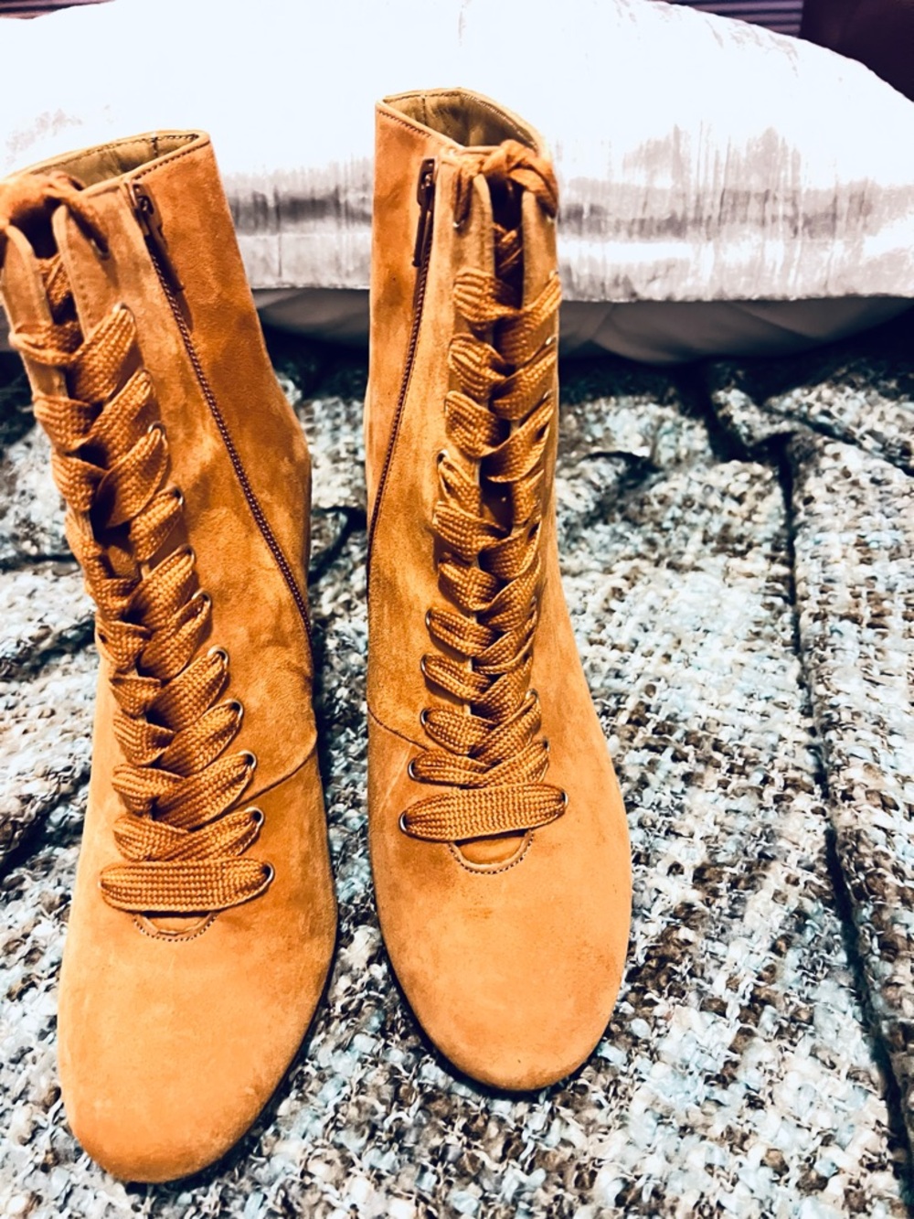 Karen Scott Lace-Up Suede Ankle Boots in Tan